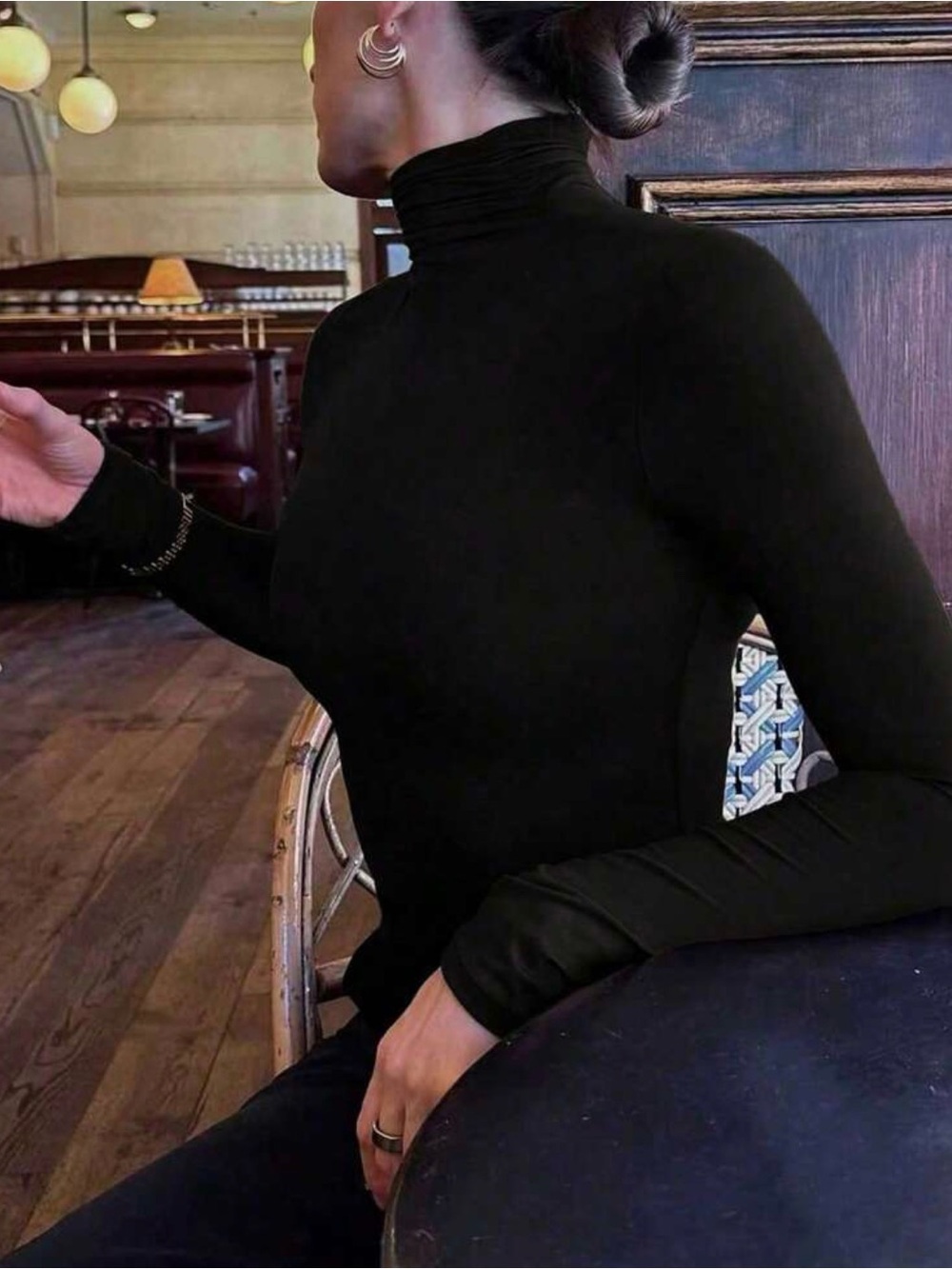 SHEIN Black Women's Slim Fit Turtleneck Sweater